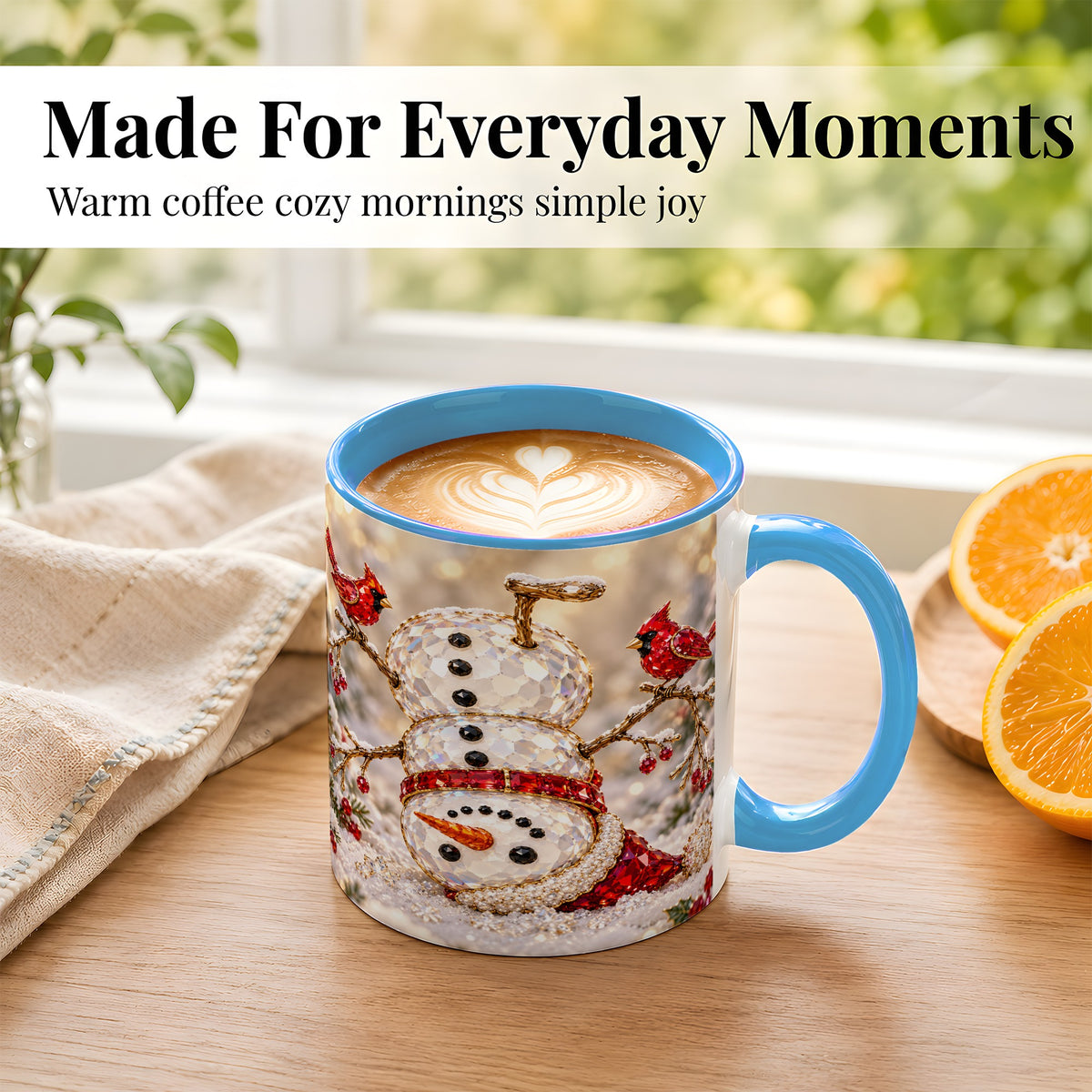 #pl[11oz|Blue] Winter Snowman Coffee Mug, Red Cardinal Mug, Ceramic Cup