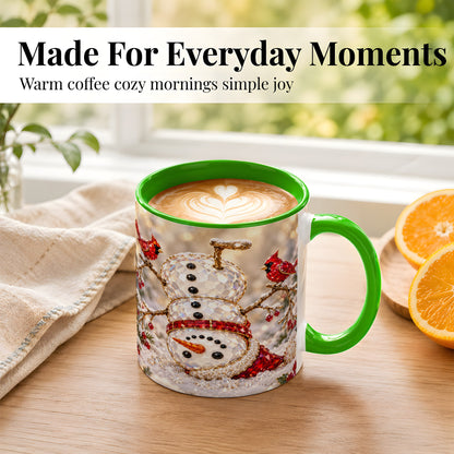 #pl[11oz|Green] Winter Snowman Coffee Mug, Red Cardinal Mug, Ceramic Cup