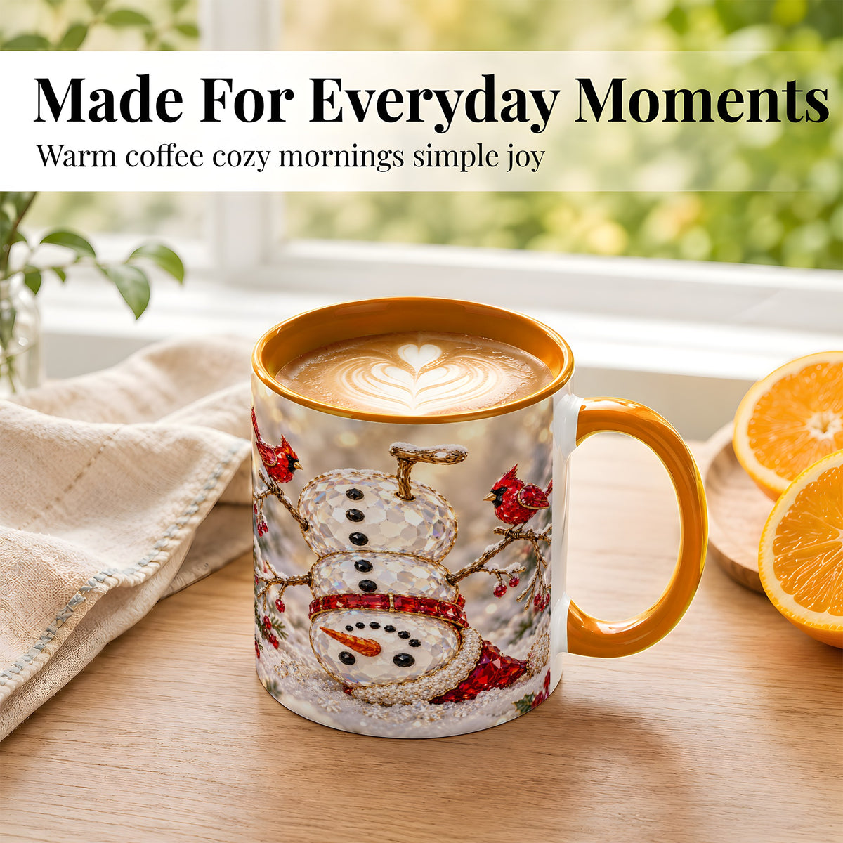 #pl[11oz|Orange] Winter Snowman Coffee Mug, Red Cardinal Mug, Ceramic Cup