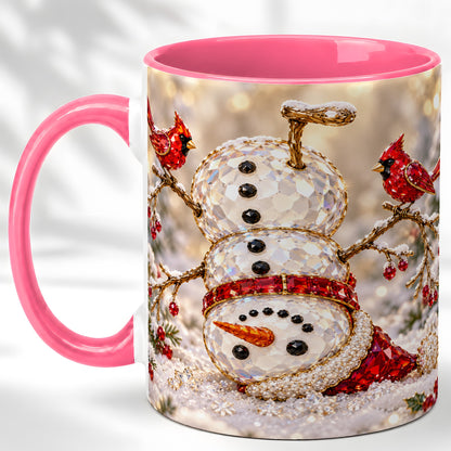 #pl[11oz|Pink] Winter Snowman Coffee Mug, Red Cardinal Mug, Ceramic Cup