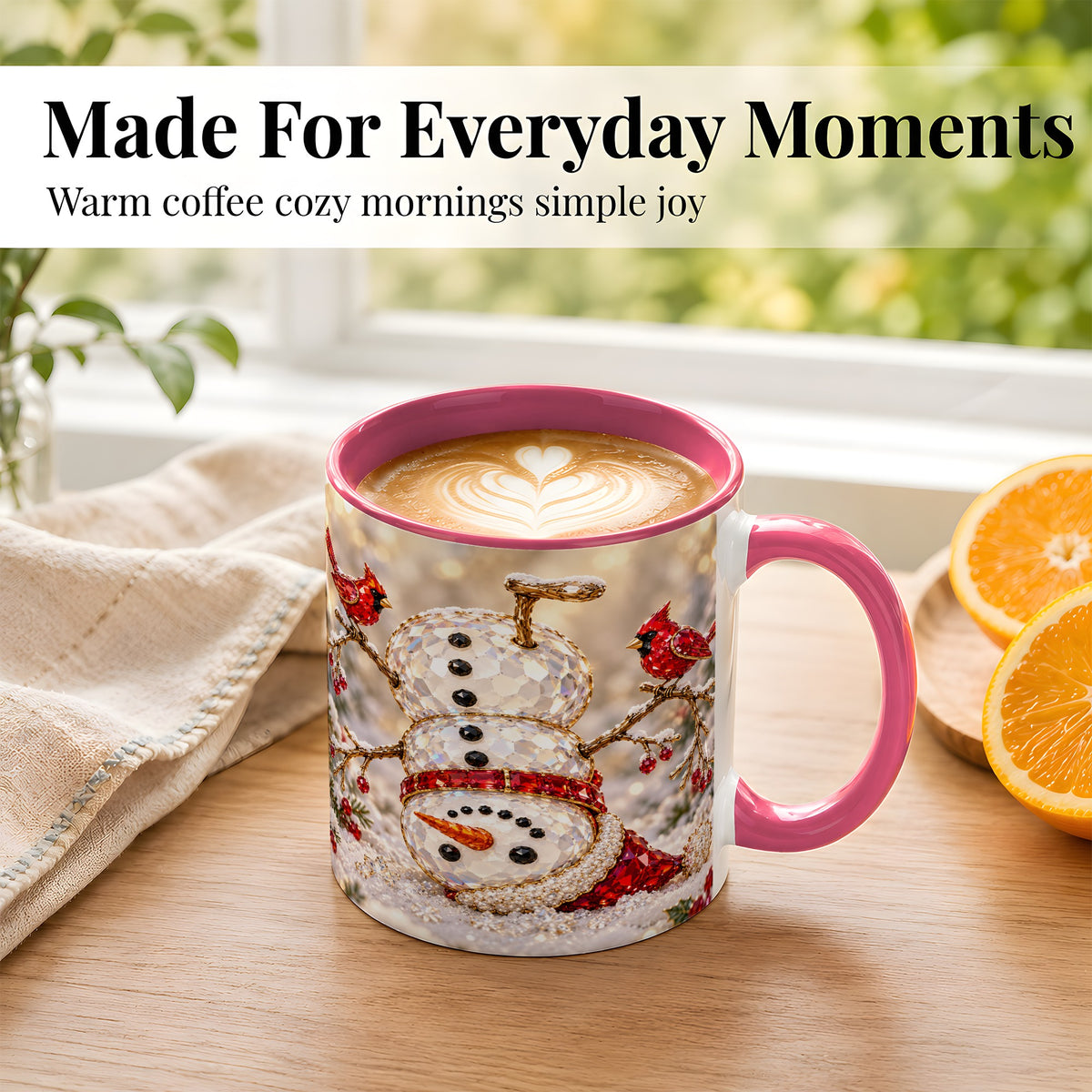 #pl[11oz|Pink] Winter Snowman Coffee Mug, Red Cardinal Mug, Ceramic Cup