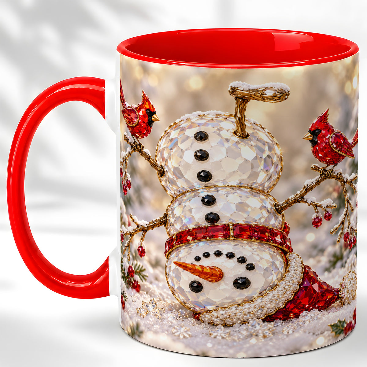 Winter Snowman Coffee Mug, Red Cardinal Mug, Ceramic Cup