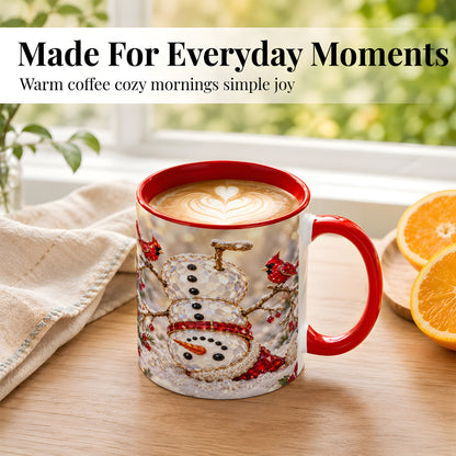 #pl[11oz|Red] Winter Snowman Coffee Mug, Red Cardinal Mug, Ceramic Cup