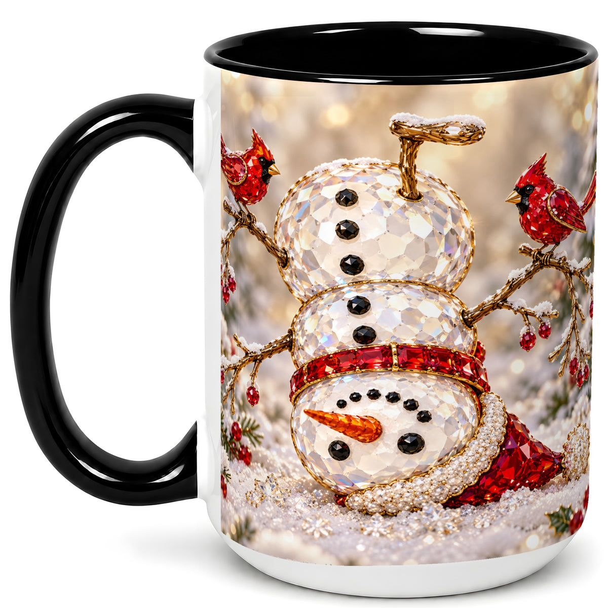 #pl[15oz|Black] Winter Snowman Coffee Mug, Red Cardinal Mug, Ceramic Cup