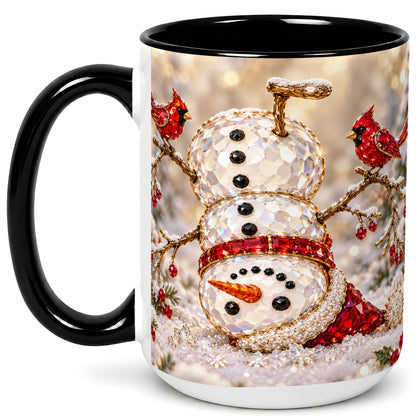 #pl[15oz|Black] Winter Snowman Coffee Mug, Red Cardinal Mug, Ceramic Cup