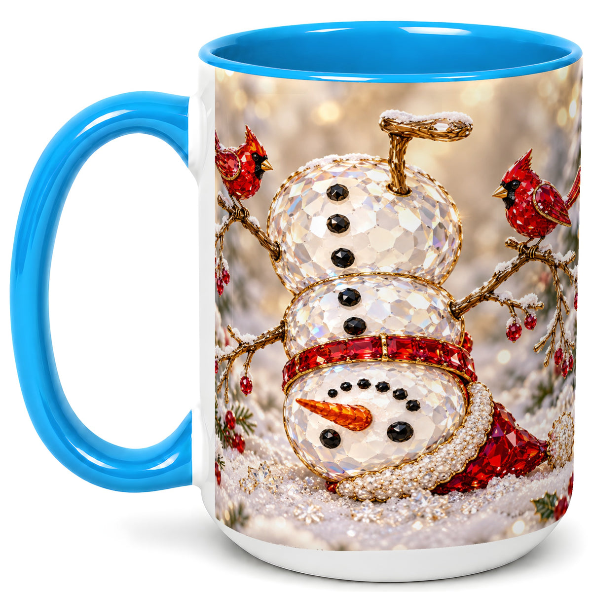 #pl[15oz|Blue] Winter Snowman Coffee Mug, Red Cardinal Mug, Ceramic Cup