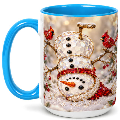 #pl[15oz|Blue] Winter Snowman Coffee Mug, Red Cardinal Mug, Ceramic Cup