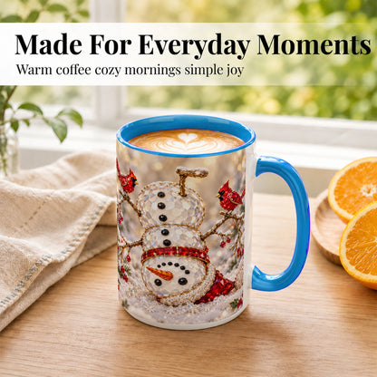 #pl[15oz|Blue] Winter Snowman Coffee Mug, Red Cardinal Mug, Ceramic Cup