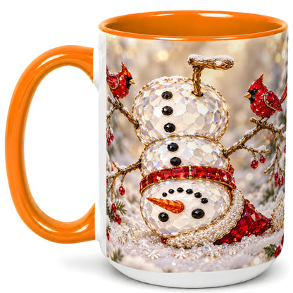 #pl[15oz|Orange] Winter Snowman Coffee Mug, Red Cardinal Mug, Ceramic Cup