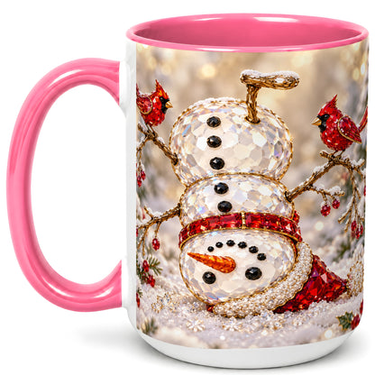 #pl[15oz|Pink] Winter Snowman Coffee Mug, Red Cardinal Mug, Ceramic Cup