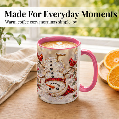 #pl[15oz|Pink] Winter Snowman Coffee Mug, Red Cardinal Mug, Ceramic Cup