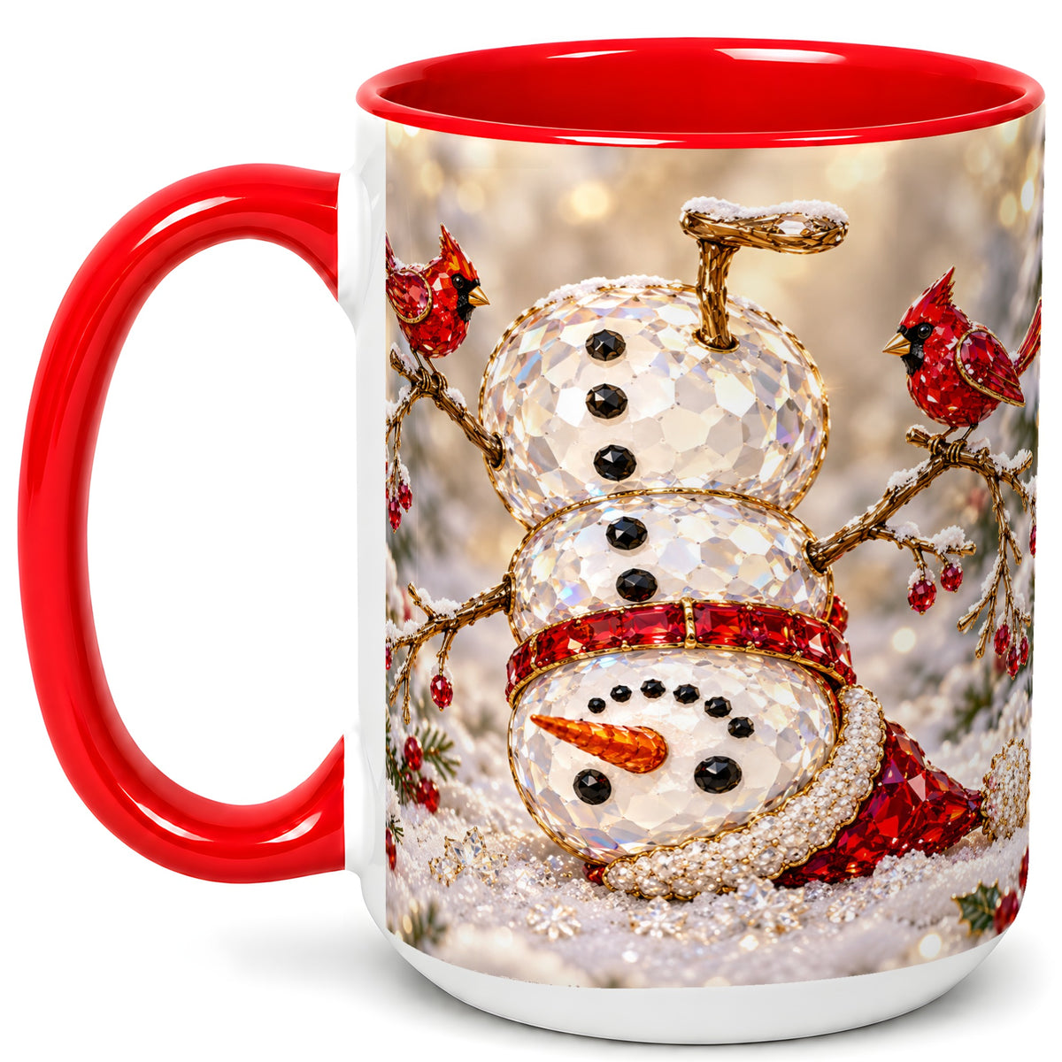 #pl[15oz|Red] Winter Snowman Coffee Mug, Red Cardinal Mug, Ceramic Cup