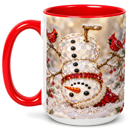 #pl[15oz|Red] Winter Snowman Coffee Mug, Red Cardinal Mug, Ceramic Cup