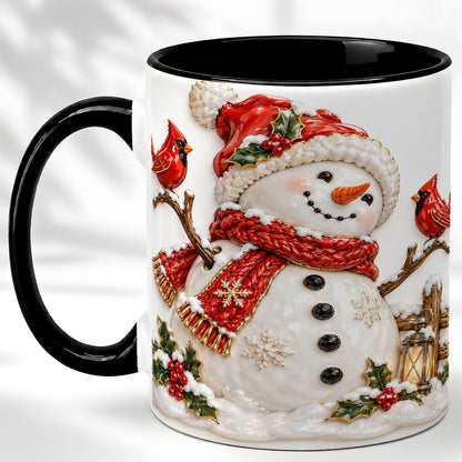 #pl[11oz|Black] Holiday Snowman Coffee Mug, Cardinal Bird Mug, Ceramic Cup
