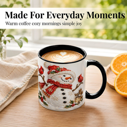 #pl[11oz|Black] Holiday Snowman Coffee Mug, Cardinal Bird Mug, Ceramic Cup