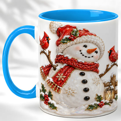 #pl[11oz|Blue] Holiday Snowman Coffee Mug, Cardinal Bird Mug, Ceramic Cup