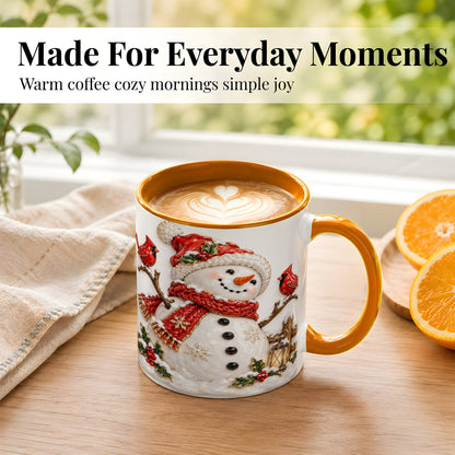 #pl[11oz|Orange] Holiday Snowman Coffee Mug, Cardinal Bird Mug, Ceramic Cup