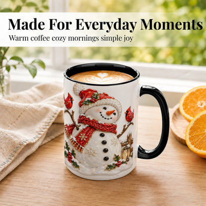 #pl[15oz|Black] Holiday Snowman Coffee Mug, Cardinal Bird Mug, Ceramic Cup