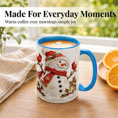#pl[15oz|Blue] Holiday Snowman Coffee Mug, Cardinal Bird Mug, Ceramic Cup