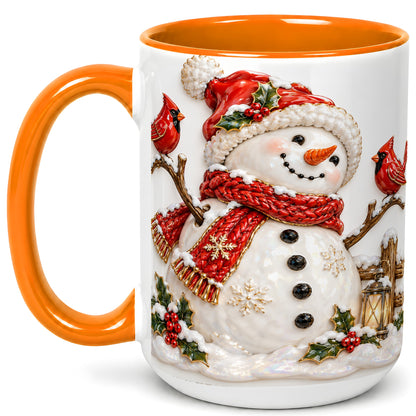 #pl[15oz|Orange] Holiday Snowman Coffee Mug, Cardinal Bird Mug, Ceramic Cup