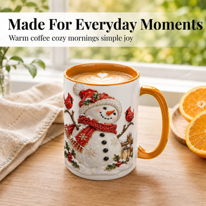 #pl[15oz|Orange] Holiday Snowman Coffee Mug, Cardinal Bird Mug, Ceramic Cup