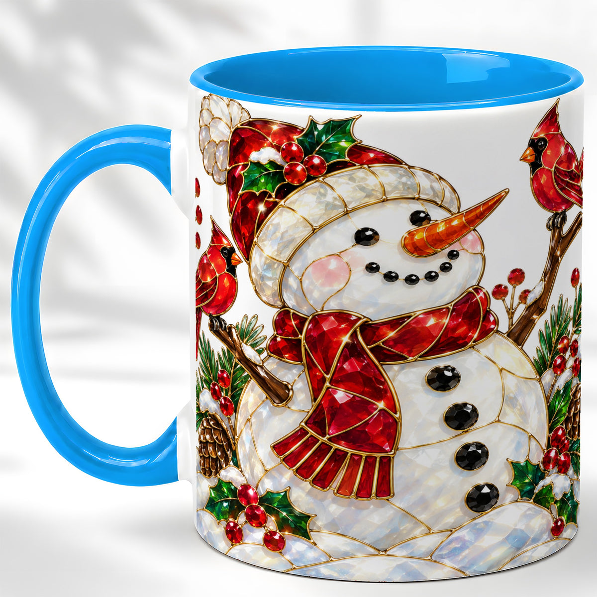 #pl[11oz|Blue] Gemstone Snowman Coffee Mug, Cardinal Winter Mug, Ceramic Cup