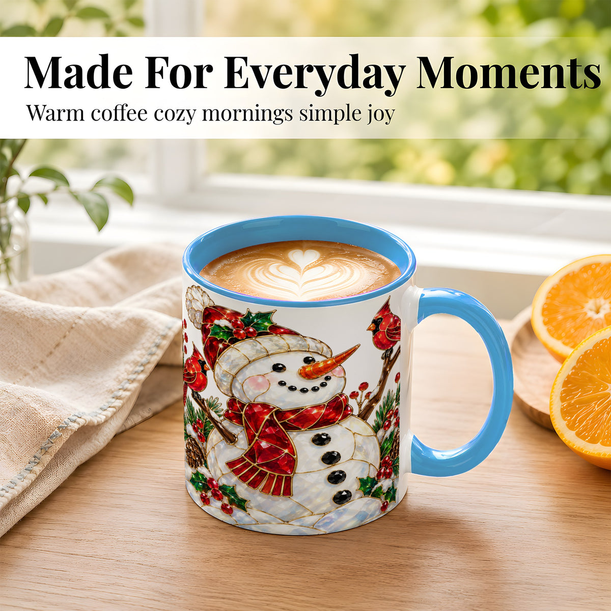 #pl[11oz|Blue] Gemstone Snowman Coffee Mug, Cardinal Winter Mug, Ceramic Cup