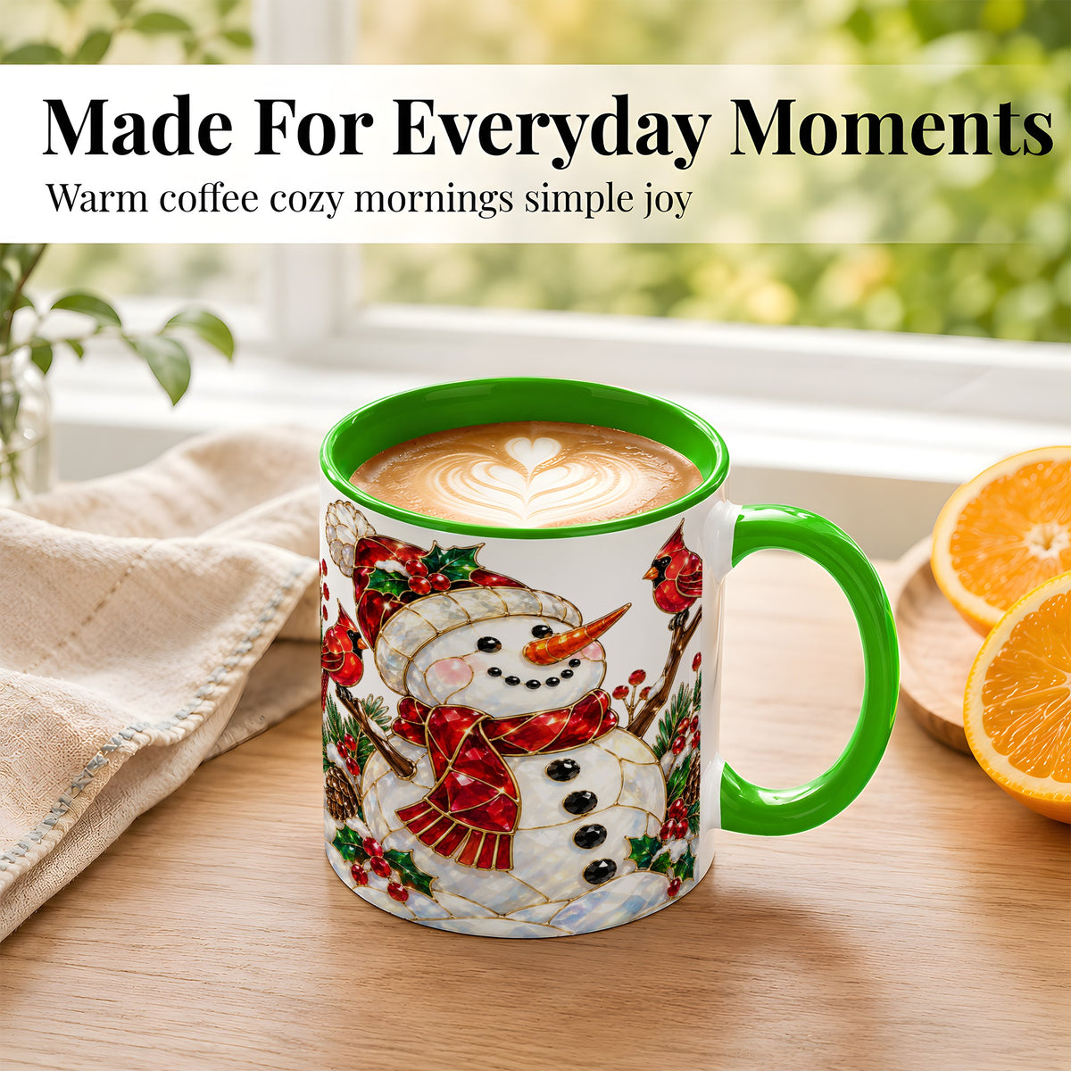#pl[11oz|Green] Gemstone Snowman Coffee Mug, Cardinal Winter Mug, Ceramic Cup
