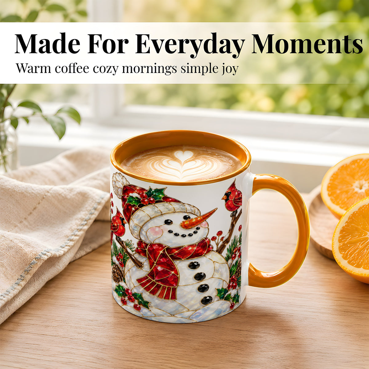 #pl[11oz|Orange] Gemstone Snowman Coffee Mug, Cardinal Winter Mug, Ceramic Cup