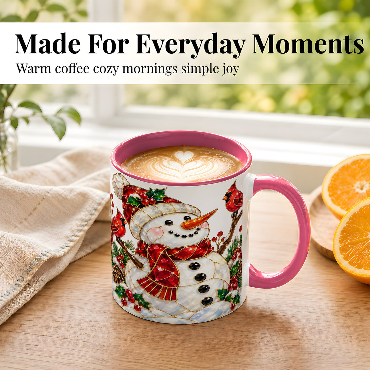 #pl[11oz|Pink] Gemstone Snowman Coffee Mug, Cardinal Winter Mug, Ceramic Cup