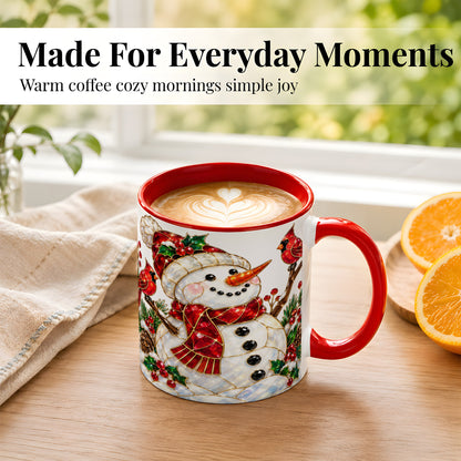 #pl[11oz|Red] Gemstone Snowman Coffee Mug, Cardinal Winter Mug, Ceramic Cup