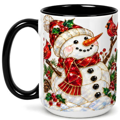 #pl[15oz|Black] Gemstone Snowman Coffee Mug, Cardinal Winter Mug, Ceramic Cup