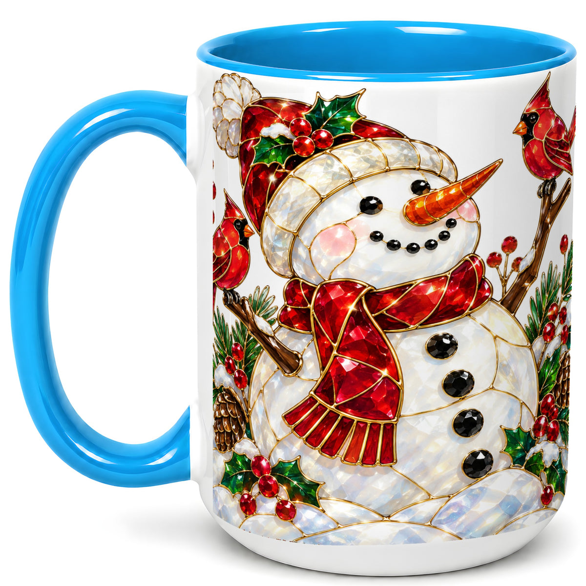 #pl[15oz|Blue] Gemstone Snowman Coffee Mug, Cardinal Winter Mug, Ceramic Cup