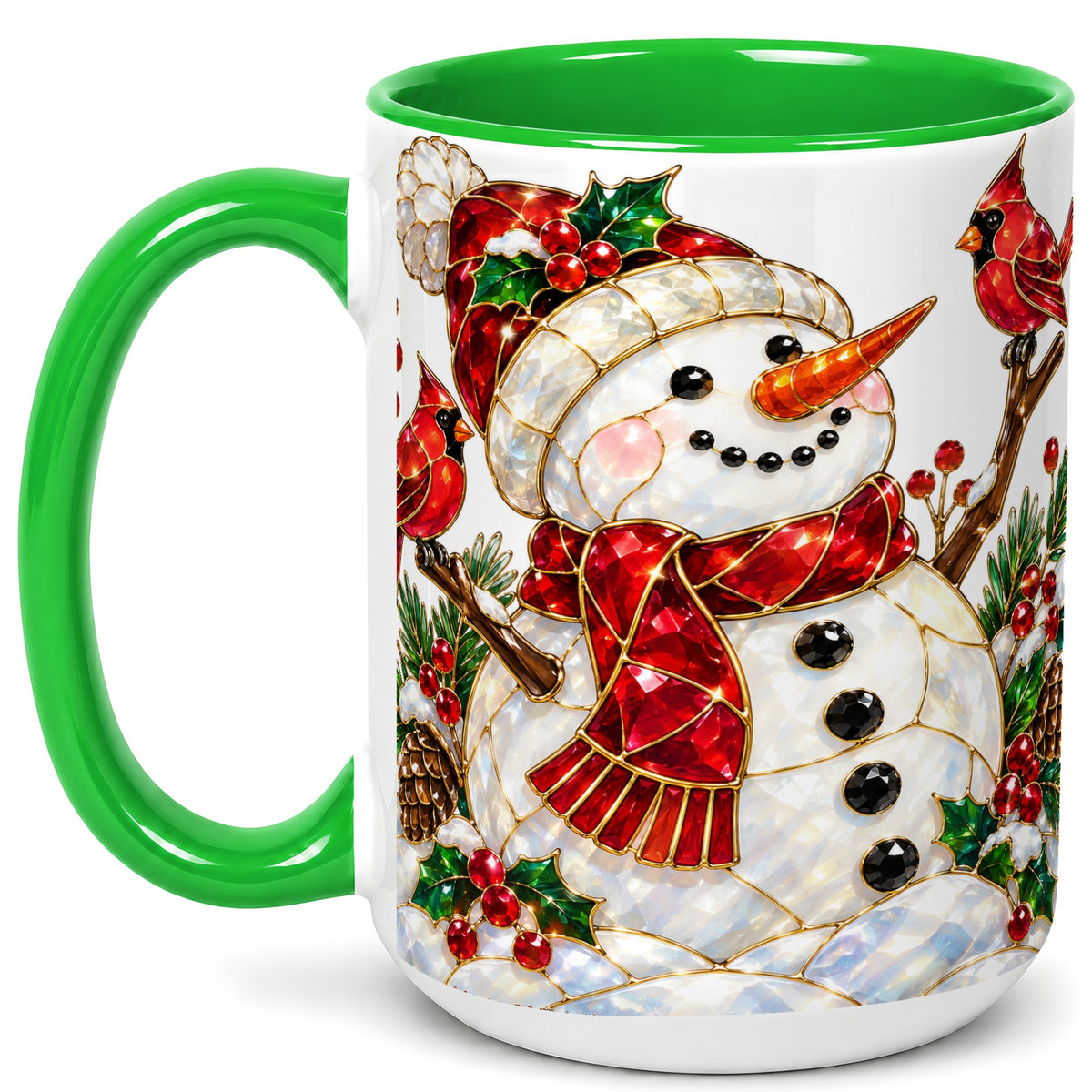 #pl[15oz|Green] Gemstone Snowman Coffee Mug, Cardinal Winter Mug, Ceramic Cup