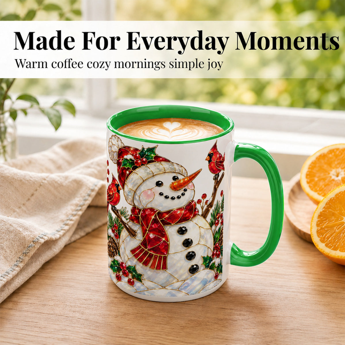 #pl[15oz|Green] Gemstone Snowman Coffee Mug, Cardinal Winter Mug, Ceramic Cup