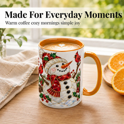 #pl[15oz|Orange] Gemstone Snowman Coffee Mug, Cardinal Winter Mug, Ceramic Cup