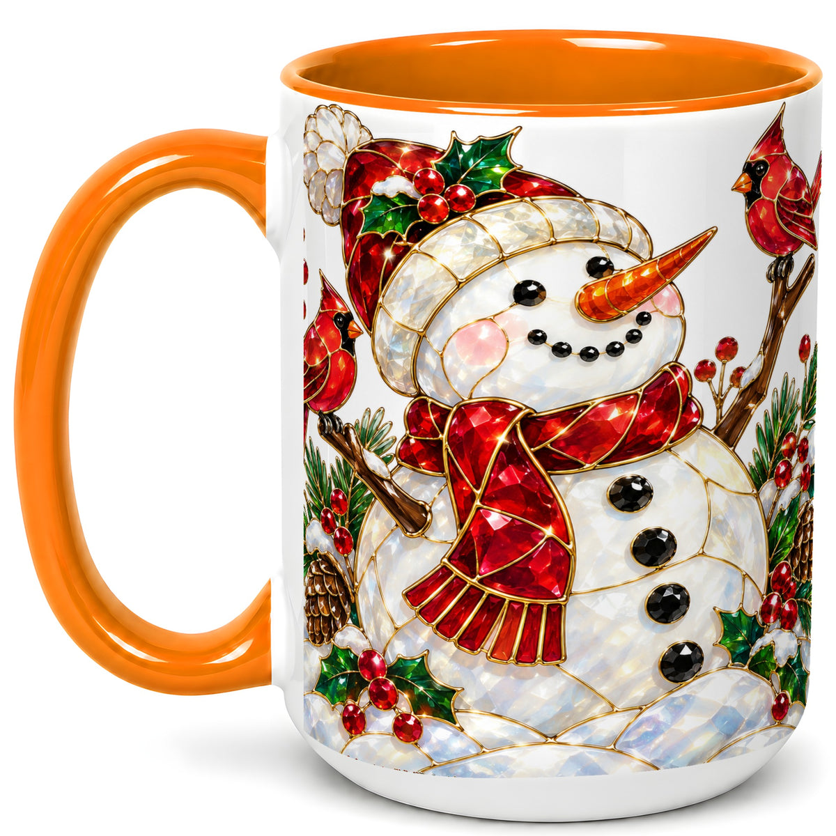 #pl[15oz|Orange] Gemstone Snowman Coffee Mug, Cardinal Winter Mug, Ceramic Cup