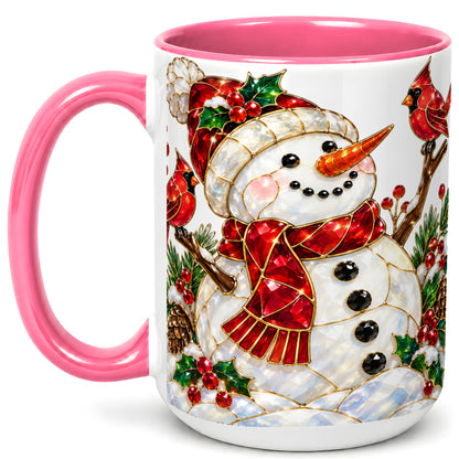 #pl[15oz|Pink] Gemstone Snowman Coffee Mug, Cardinal Winter Mug, Ceramic Cup