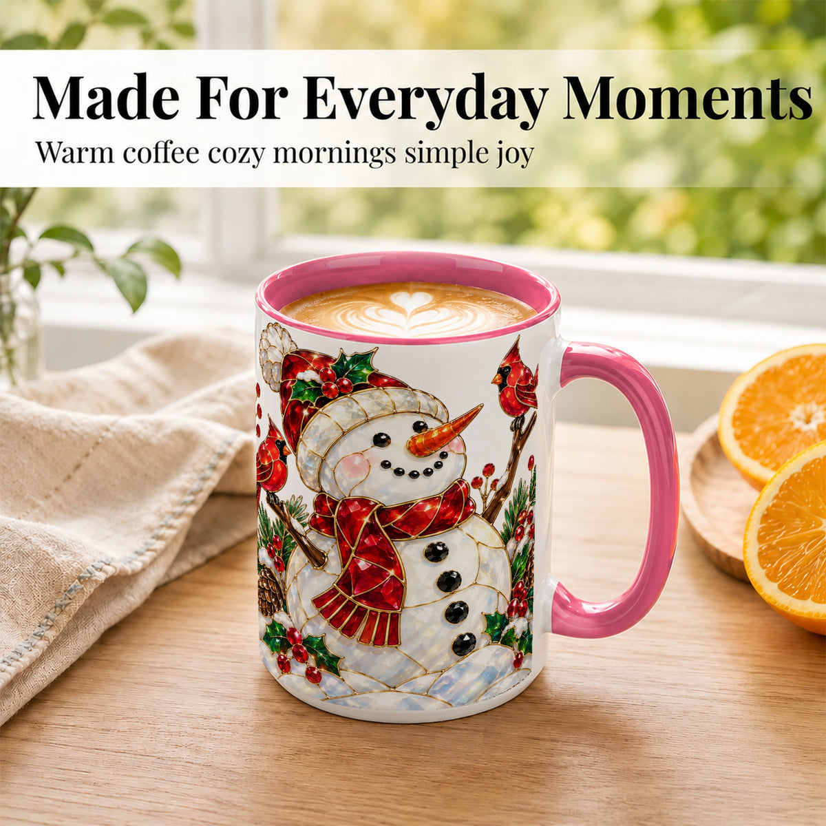 #pl[15oz|Pink] Gemstone Snowman Coffee Mug, Cardinal Winter Mug, Ceramic Cup