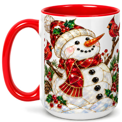 #pl[15oz|Red] Gemstone Snowman Coffee Mug, Cardinal Winter Mug, Ceramic Cup