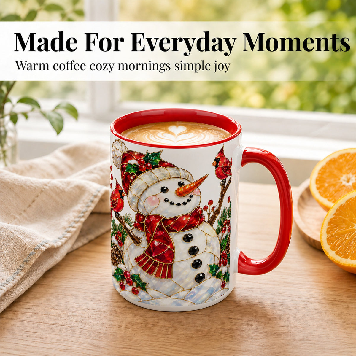 #pl[15oz|Red] Gemstone Snowman Coffee Mug, Cardinal Winter Mug, Ceramic Cup