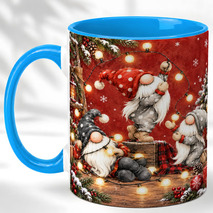 #pl[11oz|Blue] Christmas Gnome Coffee Mug, Holiday Lights Mug, Ceramic Cup