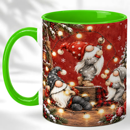 #pl[11oz|Green] Christmas Gnome Coffee Mug, Holiday Lights Mug, Ceramic Cup
