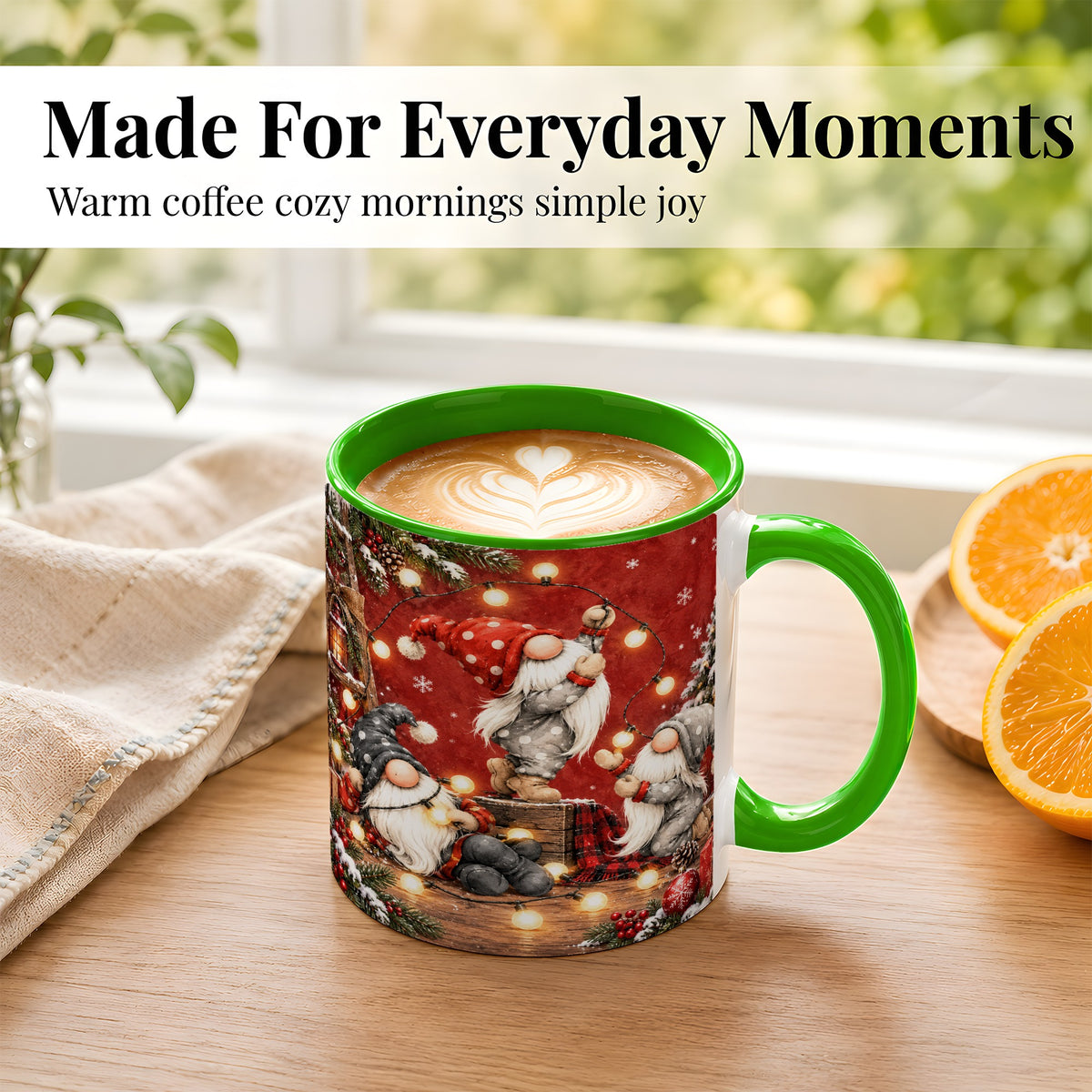 #pl[11oz|Green] Christmas Gnome Coffee Mug, Holiday Lights Mug, Ceramic Cup
