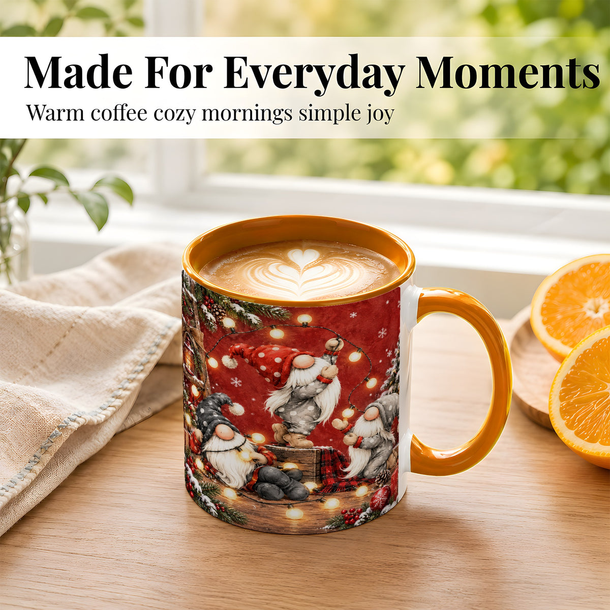 #pl[11oz|Orange] Christmas Gnome Coffee Mug, Holiday Lights Mug, Ceramic Cup