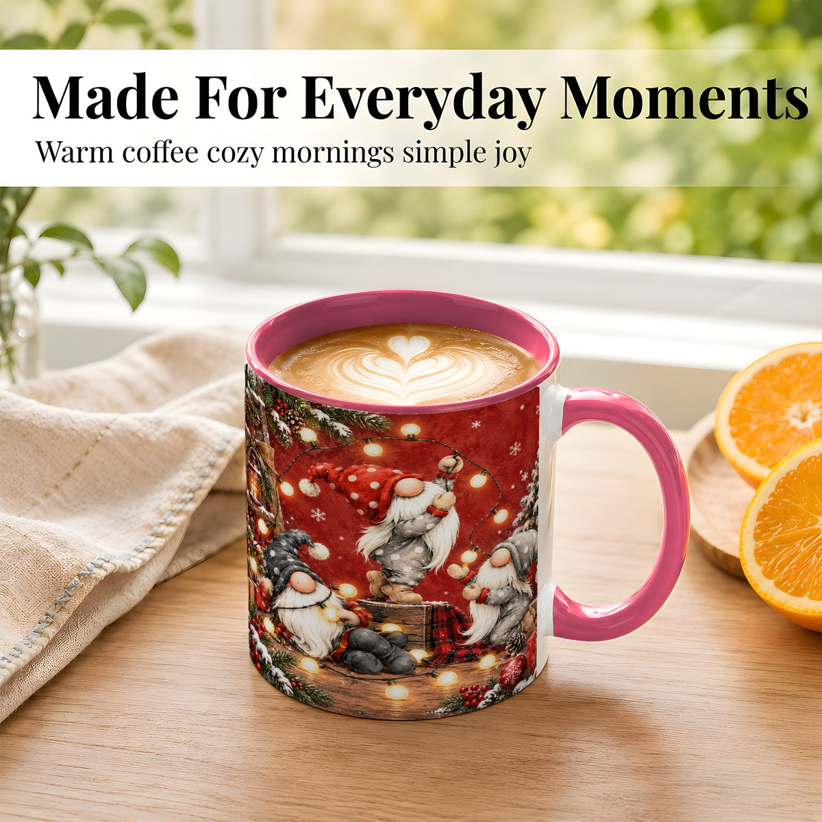 #pl[11oz|Pink] Christmas Gnome Coffee Mug, Holiday Lights Mug, Ceramic Cup
