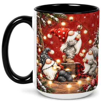 #pl[15oz|Black] Christmas Gnome Coffee Mug, Holiday Lights Mug, Ceramic Cup