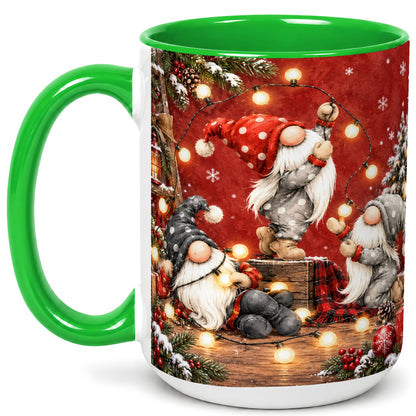 #pl[15oz|Green] Christmas Gnome Coffee Mug, Holiday Lights Mug, Ceramic Cup