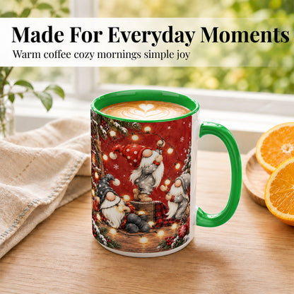 #pl[15oz|Green] Christmas Gnome Coffee Mug, Holiday Lights Mug, Ceramic Cup