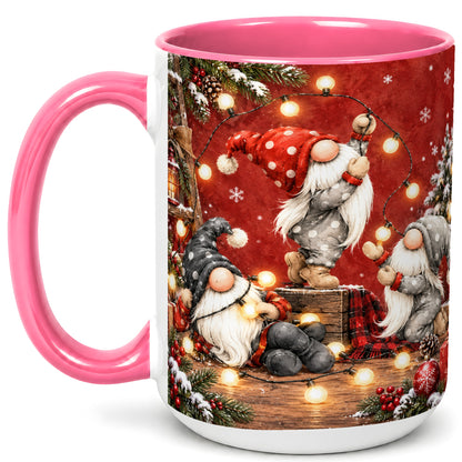 #pl[15oz|Pink] Christmas Gnome Coffee Mug, Holiday Lights Mug, Ceramic Cup
